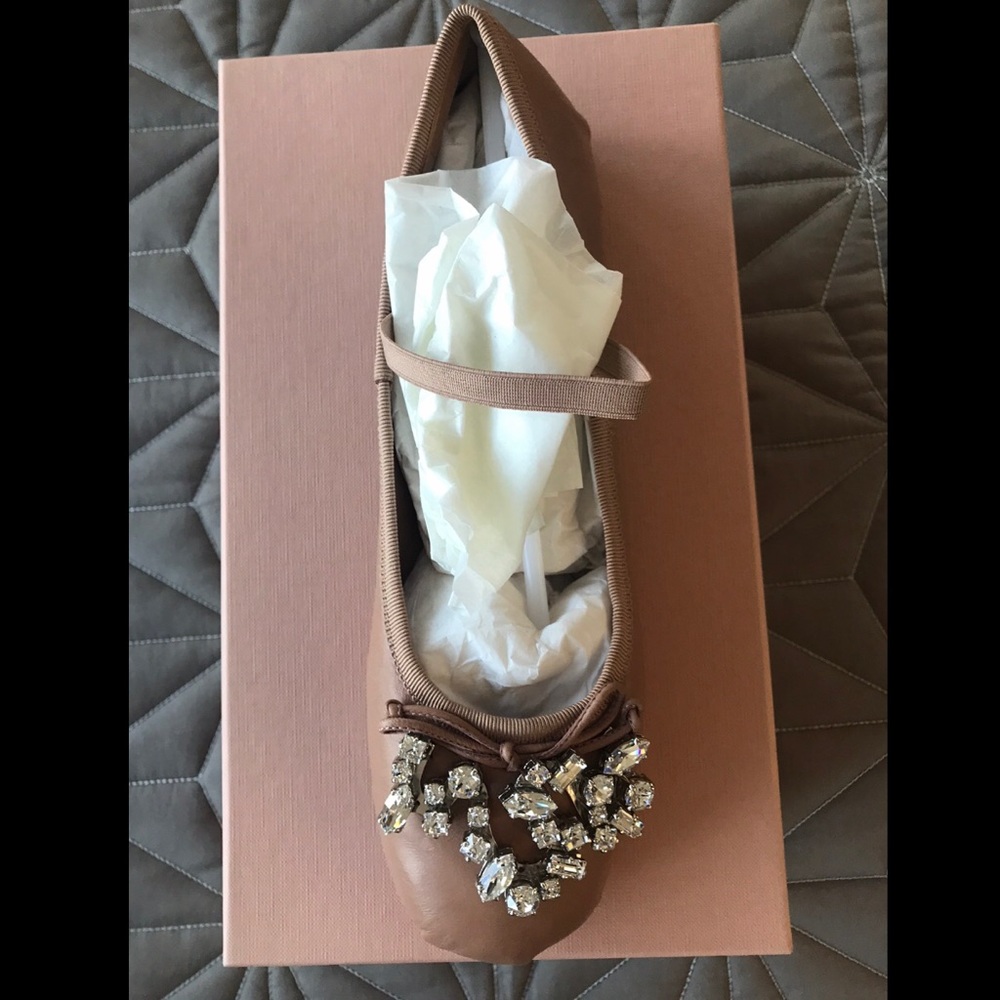 🐚SOLD🐚Mui Mui Crystal trim lamb skin ballet flat